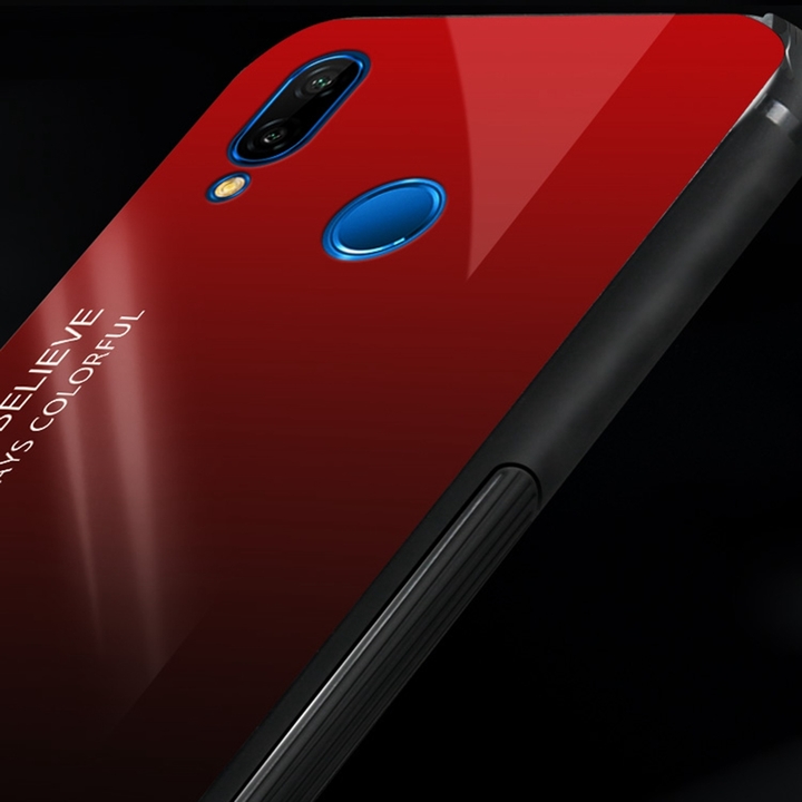 Gradient Change Color Tempered Glass Case Soft TPU Phone Cover Case for Huawei P Smart+ (nova 3i)