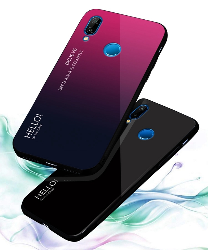 Gradient Change Color Tempered Glass Case Soft TPU Phone Cover Case for Huawei P Smart+ (nova 3i)