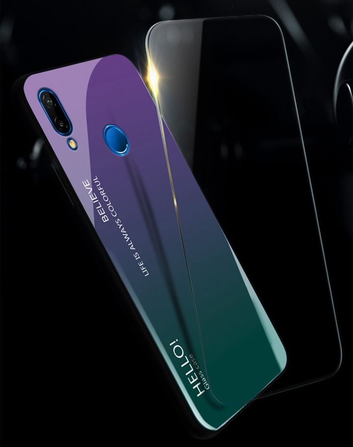 Gradient Change Color Tempered Glass Case Soft TPU Phone Cover Case for Huawei P Smart+ (nova 3i)