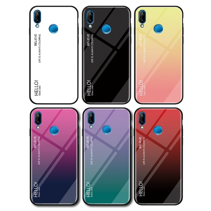 Gradient Change Color Tempered Glass Case Soft TPU Phone Cover Case for Huawei P Smart+ (nova 3i)