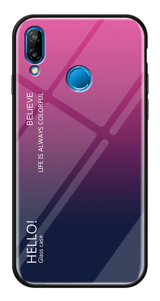 Gradient Change Color Tempered Glass Case Soft TPU Phone Cover Case for Huawei P Smart+ (nova 3i)