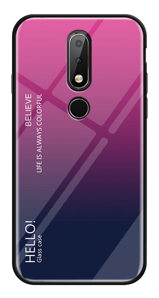 Gradient Change Color Tempered Glass Case Soft TPU Phone Cover Case for Nokia 6.1 Plus (Nokia X6)
