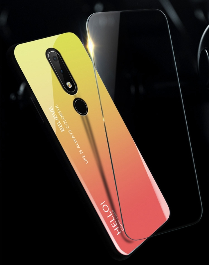 Gradient Change Color Tempered Glass Case Soft TPU Phone Cover Case for Nokia 6.1 Plus (Nokia X6)