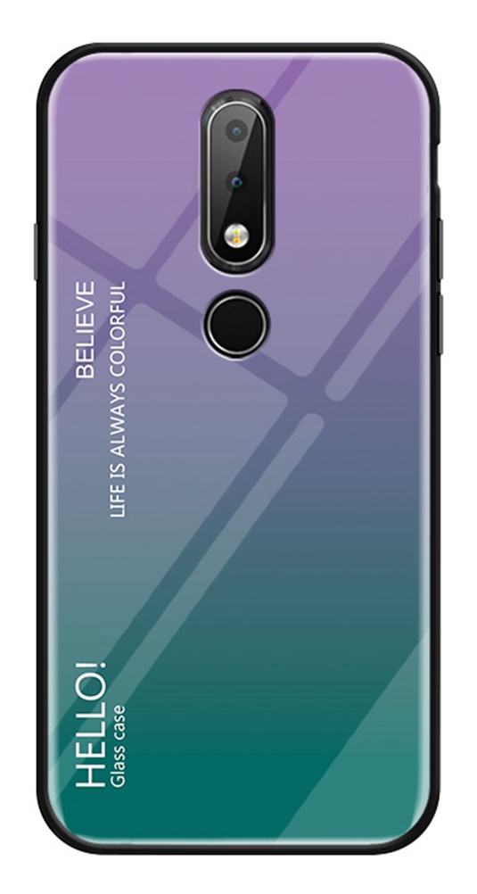 Gradient Change Color Tempered Glass Case Soft TPU Phone Cover Case for Nokia 6.1 Plus (Nokia X6)