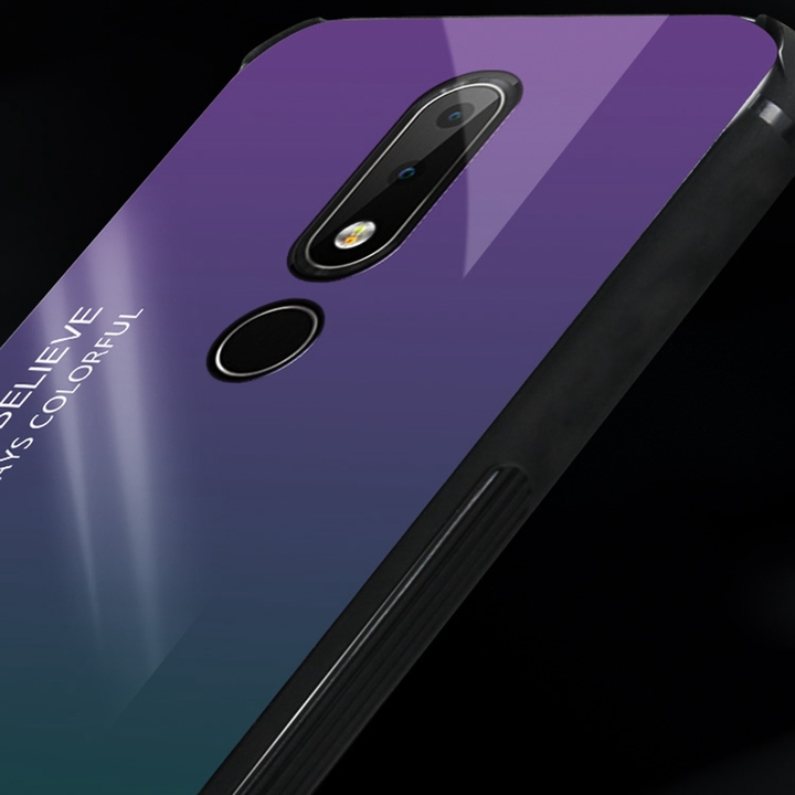 Gradient Change Color Tempered Glass Case Soft TPU Phone Cover Case for Nokia 6.1 Plus (Nokia X6)