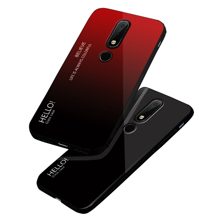 Gradient Change Color Tempered Glass Case Soft TPU Phone Cover Case for Nokia 6.1 Plus (Nokia X6)
