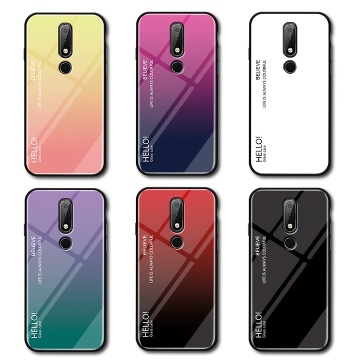 Gradient Change Color Tempered Glass Case Soft TPU Phone Cover Case for Nokia 6.1 Plus (Nokia X6)
