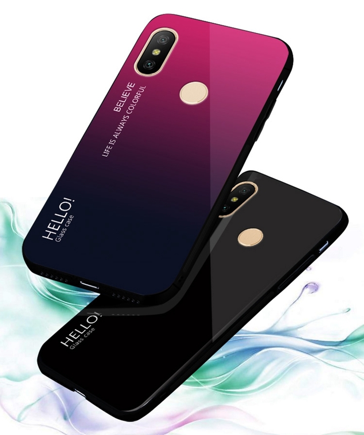 Gradient Change Color Tempered Glass Case Soft TPU Phone Cover Case for Xiaomi Mi 8