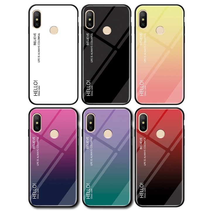 Gradient Change Color Tempered Glass Case Soft TPU Phone Cover Case for Xiaomi Mi 8