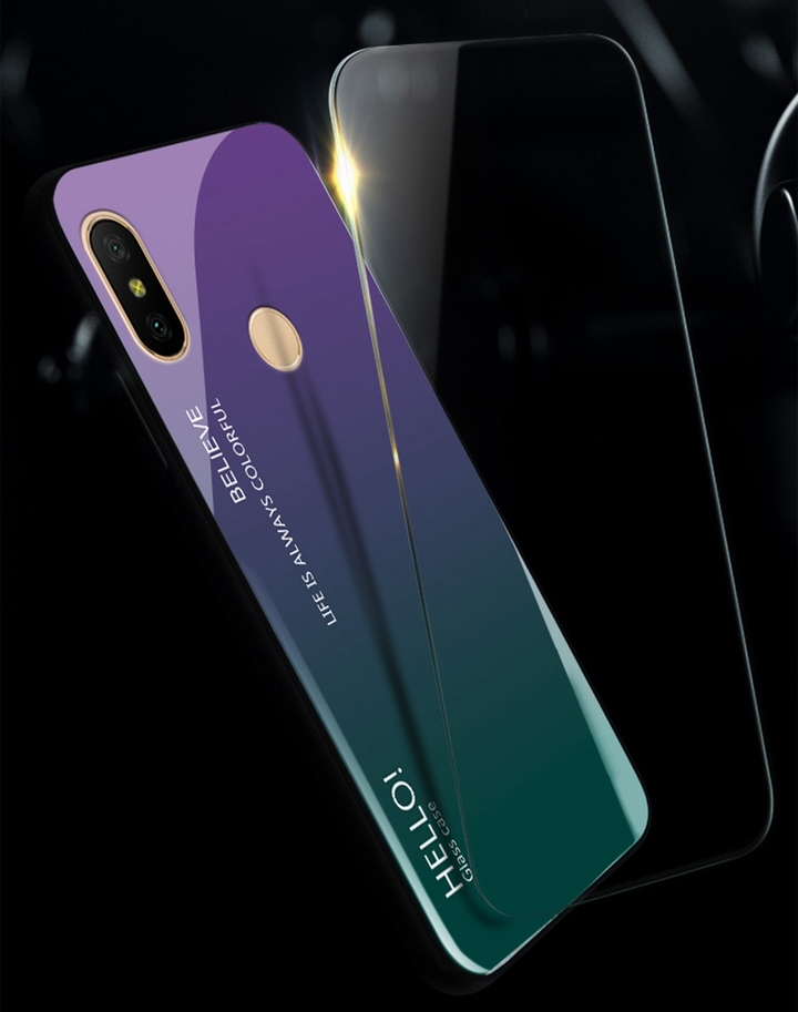 Gradient Change Color Tempered Glass Case Soft TPU Phone Cover Case for Xiaomi Mi 8