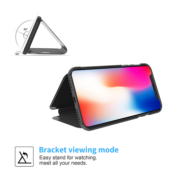 Translucent View Mirror Case Flip Electroplate Stand Smart Cover for Huawei P20 Lite(Nova 3E)