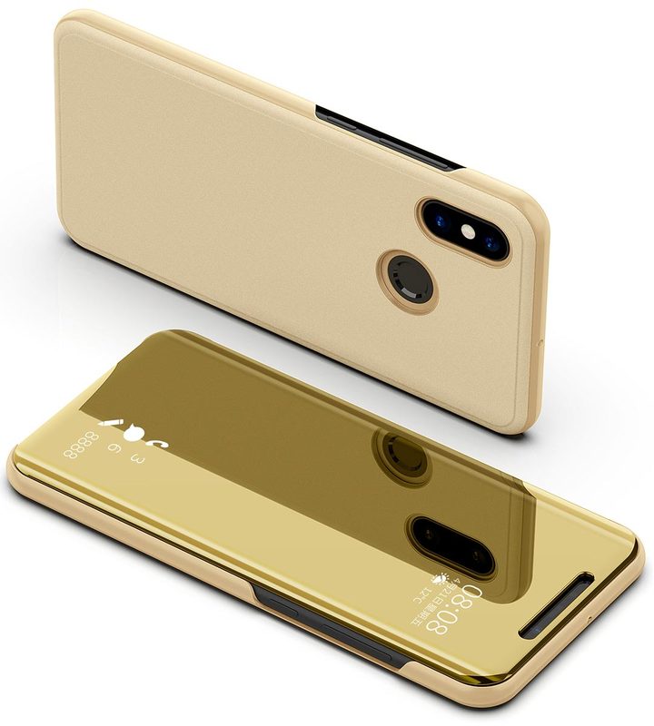 Translucent View Mirror Case Flip Electroplate Stand Smart Cover for  Xiaomi Mi 8