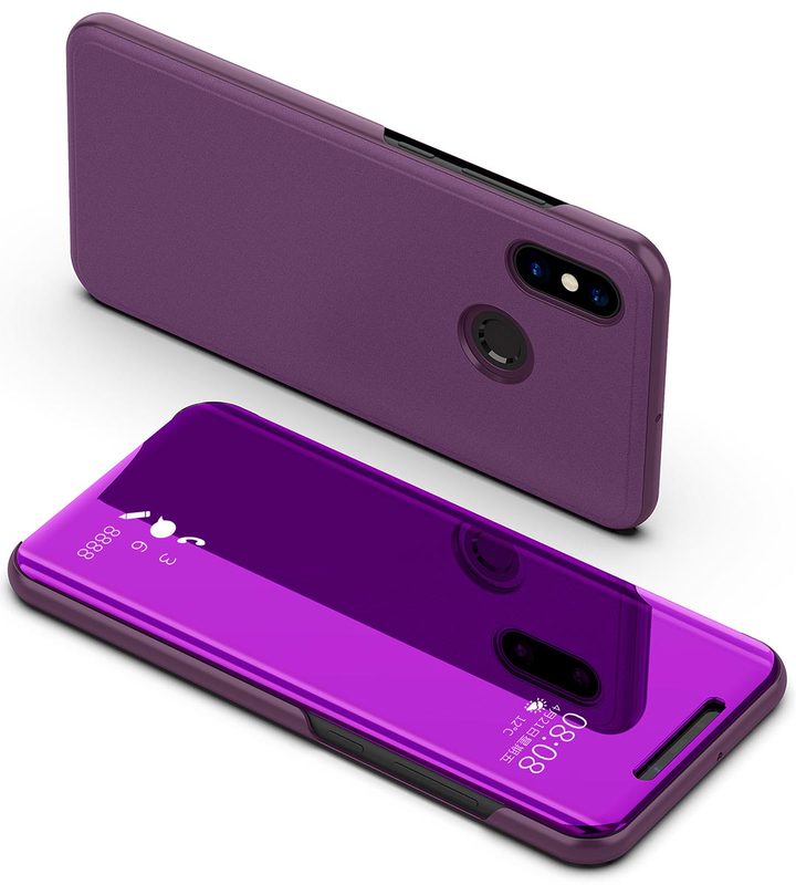Translucent View Mirror Case Flip Electroplate Stand Smart Cover for  Xiaomi Mi 8