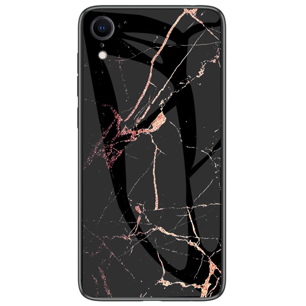 Marble Pattern Glass Hard Back Soft Silicone Bumper TPU Frame Protective Cover for Apple iPhone XR