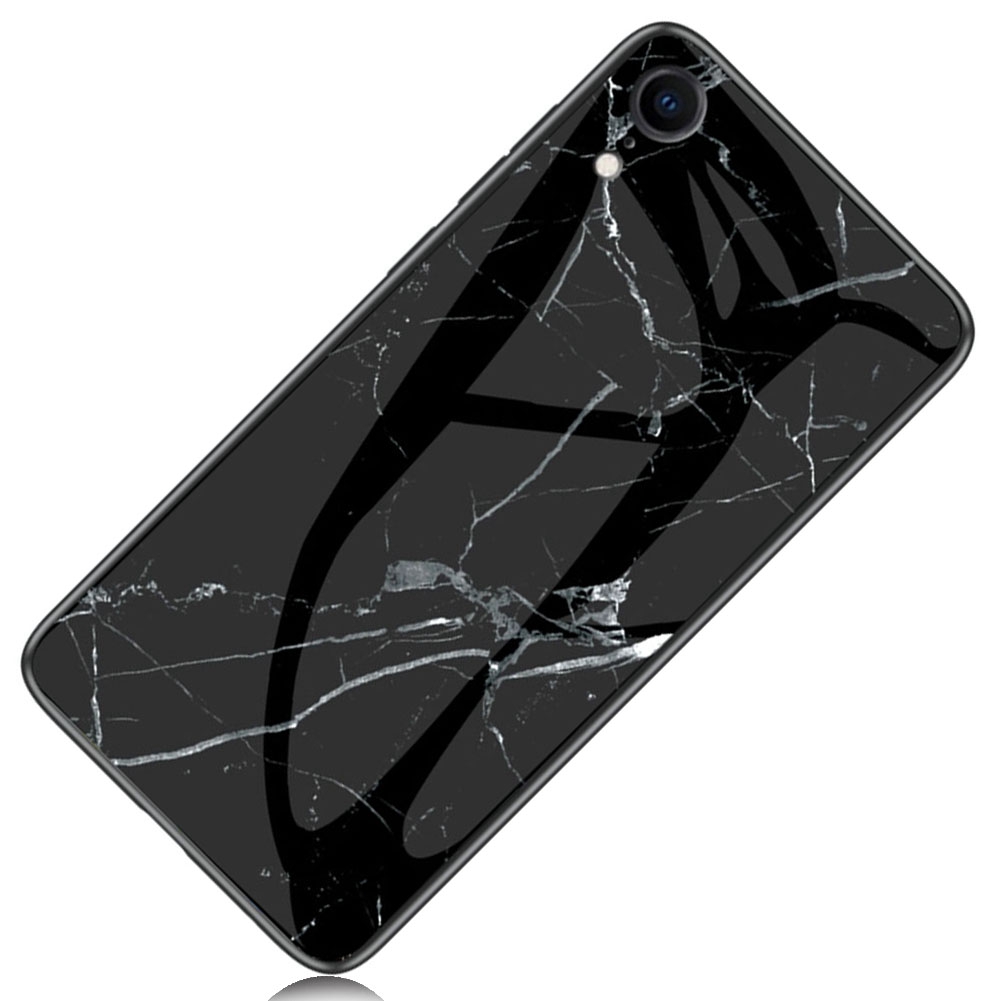 Marble Pattern Glass Hard Back Soft Silicone Bumper TPU Frame Protective Cover for Apple iPhone XR