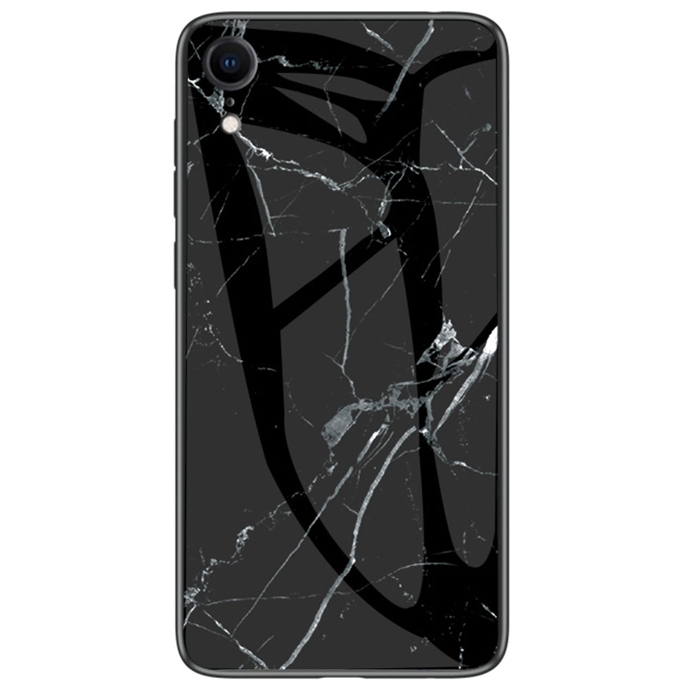 Marble Pattern Glass Hard Back Soft Silicone Bumper TPU Frame Protective Cover for Apple iPhone XR