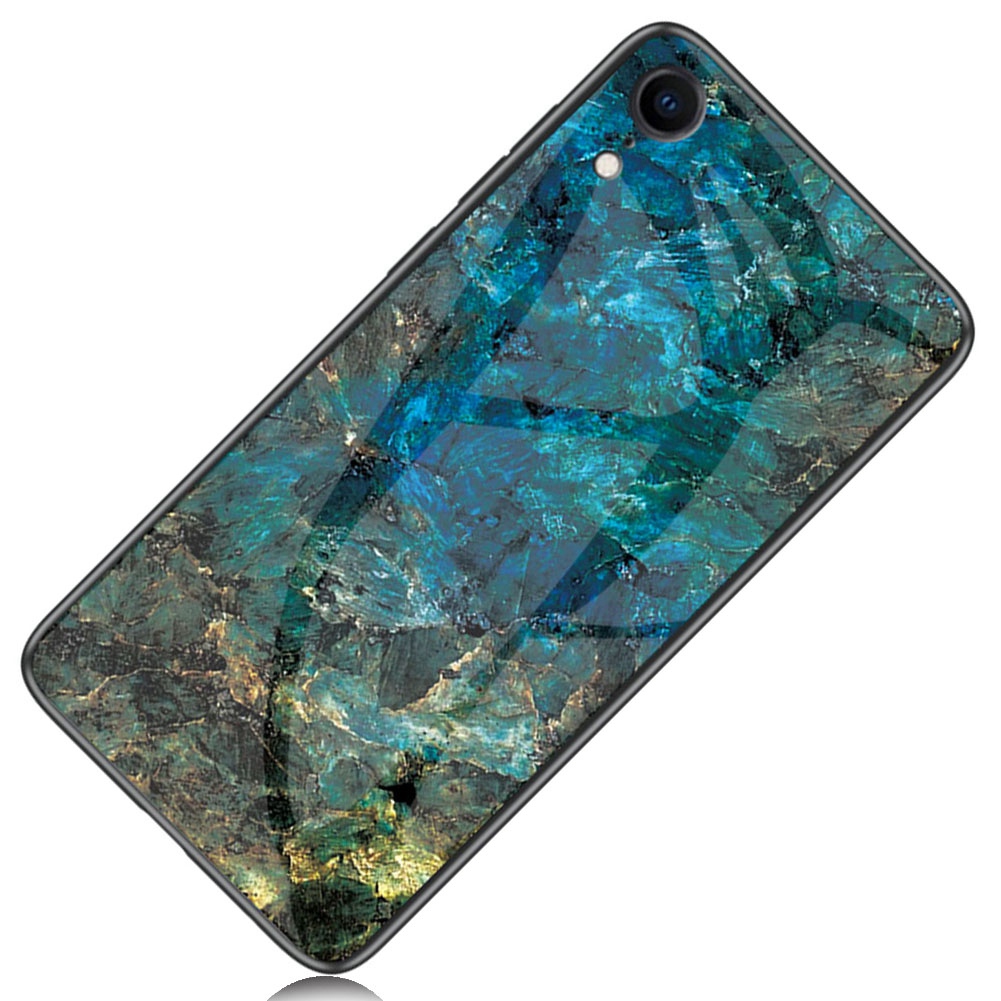 Marble Pattern Glass Hard Back Soft Silicone Bumper TPU Frame Protective Cover for Apple iPhone XR
