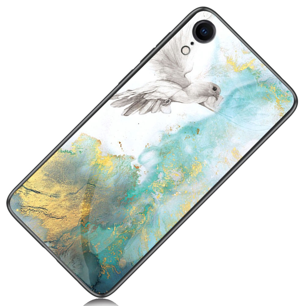 Marble Pattern Glass Hard Back Soft Silicone Bumper TPU Frame Protective Cover for Apple iPhone XR