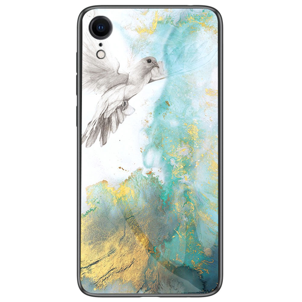 Marble Pattern Glass Hard Back Soft Silicone Bumper TPU Frame Protective Cover for Apple iPhone XR