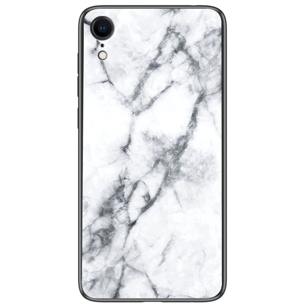 Marble Pattern Glass Hard Back Soft Silicone Bumper TPU Frame Protective Cover for Apple iPhone XR