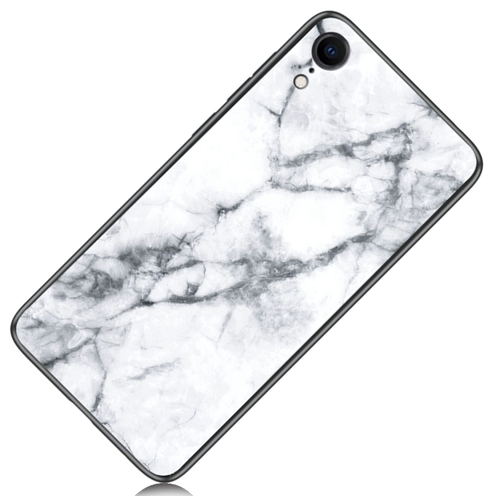 Marble Pattern Glass Hard Back Soft Silicone Bumper TPU Frame Protective Cover for Apple iPhone XR