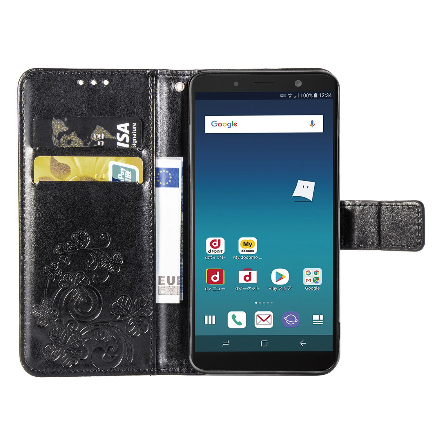 Samsung Galaxy J4+ Case,Premium PU Leather Flip Wallet Cover Shell with Folding Kickstand