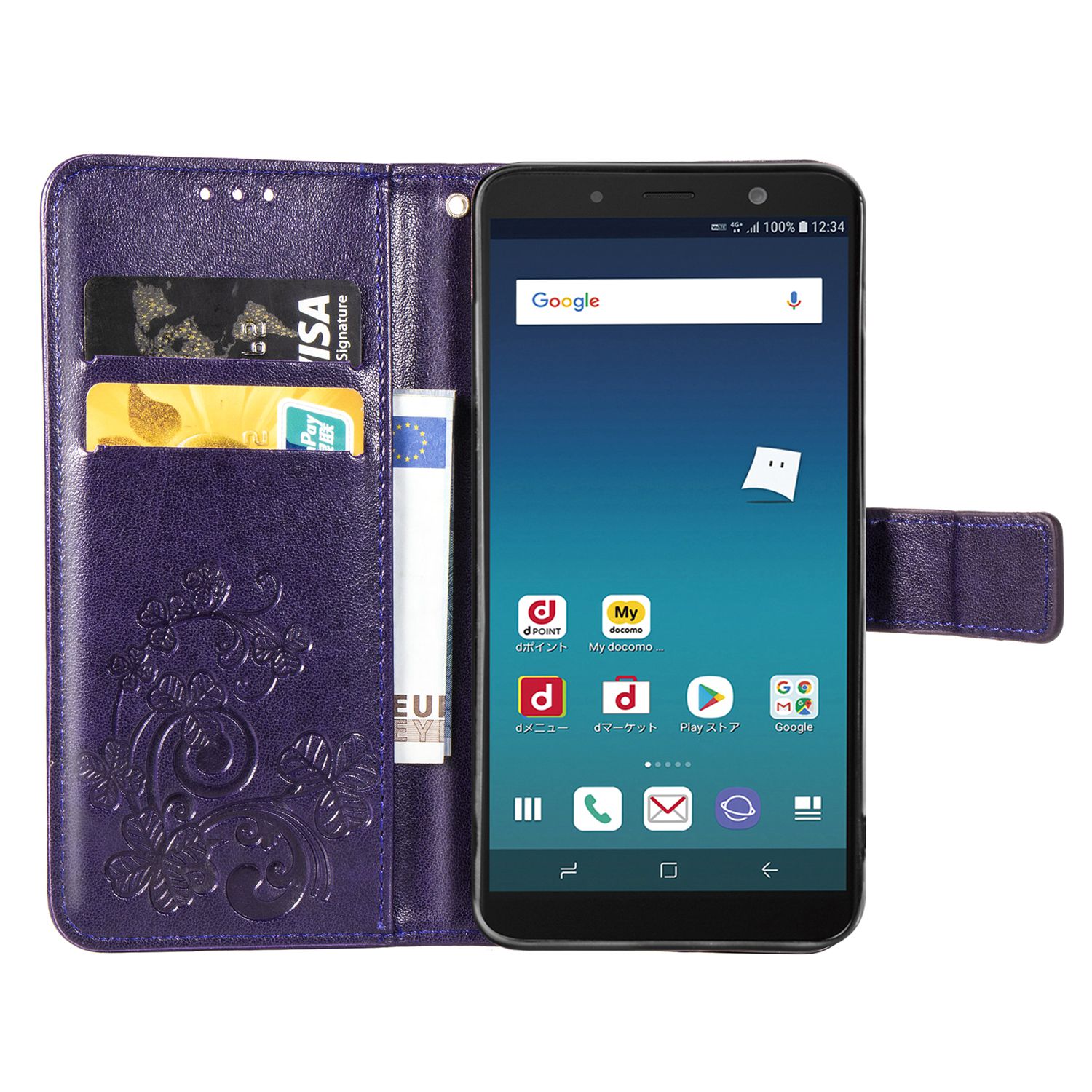 Samsung Galaxy J4+ Case,Premium PU Leather Flip Wallet Cover Shell with Folding Kickstand