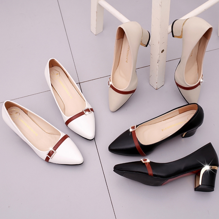 Wild thick shallow with leather women shoes  pointed women&apos;s shoes professional work shoes wholesale