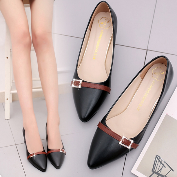 Wild thick shallow with leather women shoes  pointed women&apos;s shoes professional work shoes wholesale