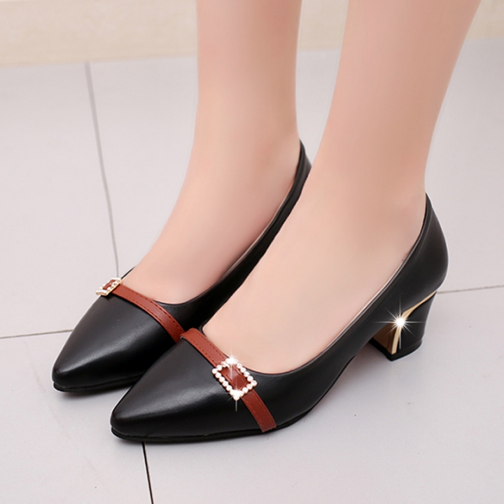 Wild thick shallow with leather women shoes  pointed women&apos;s shoes professional work shoes wholesale
