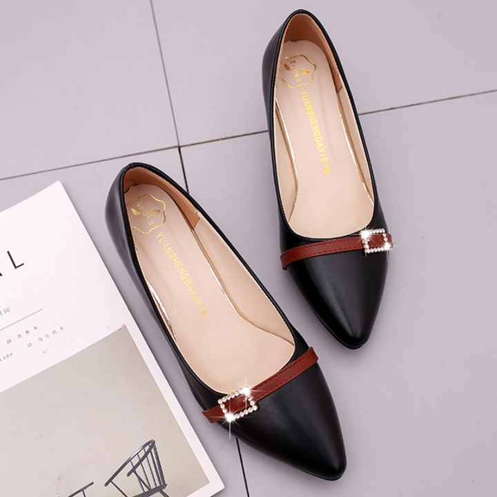 Wild thick shallow with leather women shoes  pointed women&apos;s shoes professional work shoes wholesale