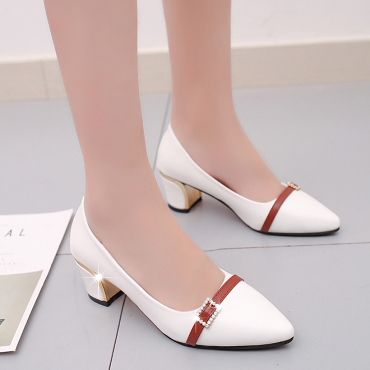Wild thick shallow with leather women shoes  pointed women&apos;s shoes professional work shoes wholesale