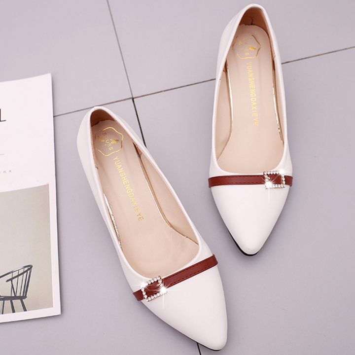 Wild thick shallow with leather women shoes  pointed women&apos;s shoes professional work shoes wholesale