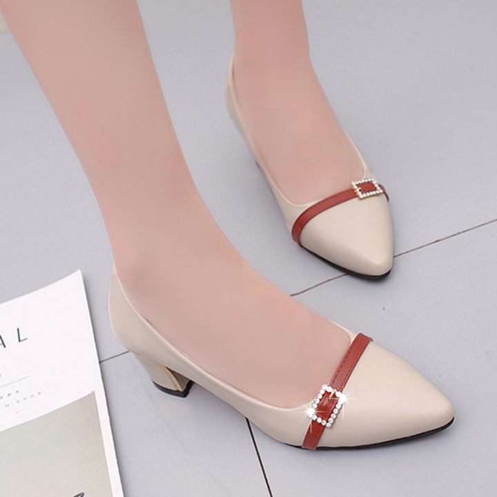 Wild thick shallow with leather women shoes  pointed women&apos;s shoes professional work shoes wholesale