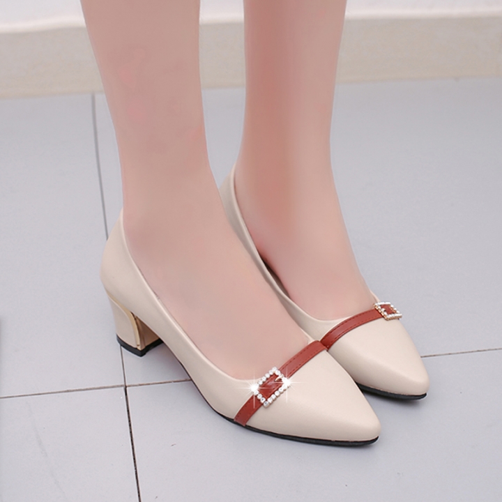 Wild thick shallow with leather women shoes  pointed women&apos;s shoes professional work shoes wholesale