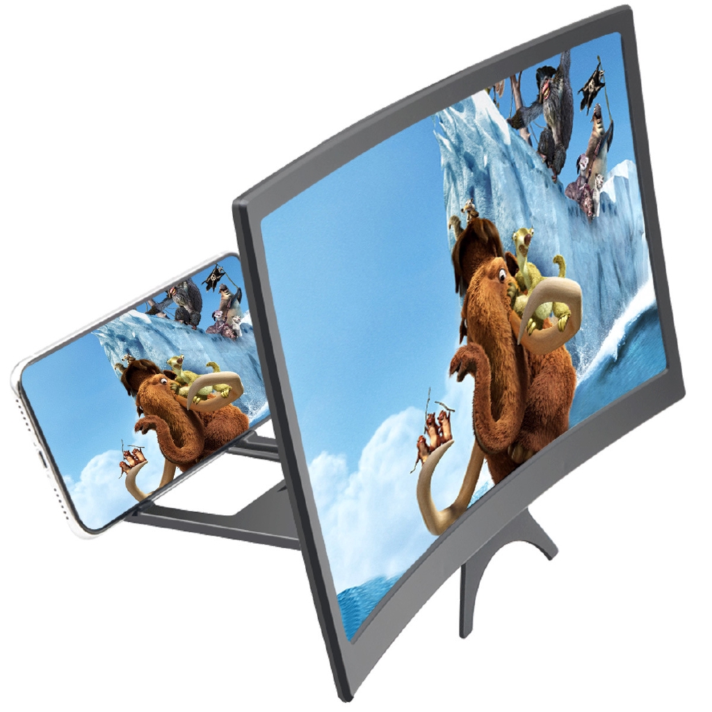 12 inch 14 inch New Desktop Mobile Phone Curved Screen Magnifier 3D HD Video Amplifier Stand For Enlarge Phone Screen Foldable Holder Black one size