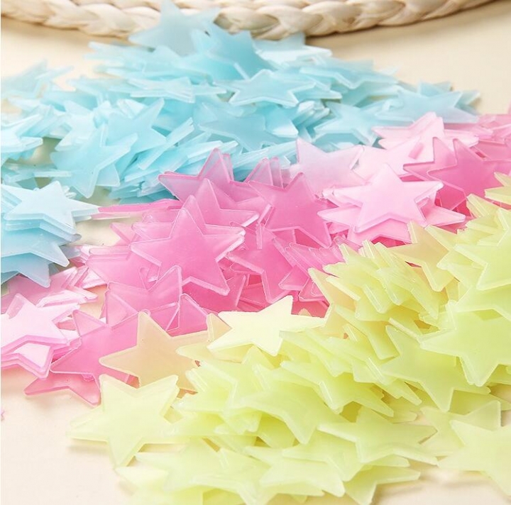 100 pcs. 3D stars glow in dark Luminous Wall Stickers Kids Room living room Decal Home Decoration