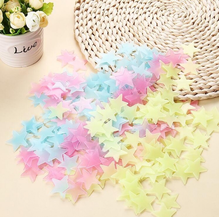 100 pcs. 3D stars glow in dark Luminous Wall Stickers Kids Room living room Decal Home Decoration
