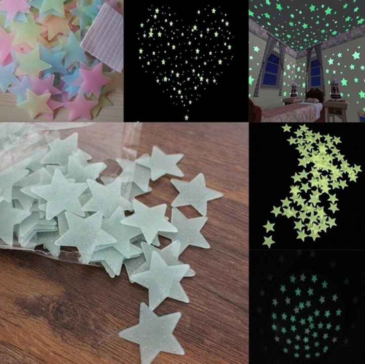 100 pcs. 3D stars glow in dark Luminous Wall Stickers Kids Room living room Decal Home Decoration