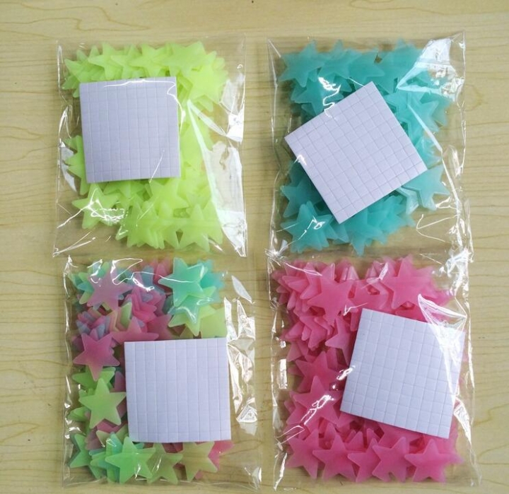 100 pcs. 3D stars glow in dark Luminous Wall Stickers Kids Room living room Decal Home Decoration