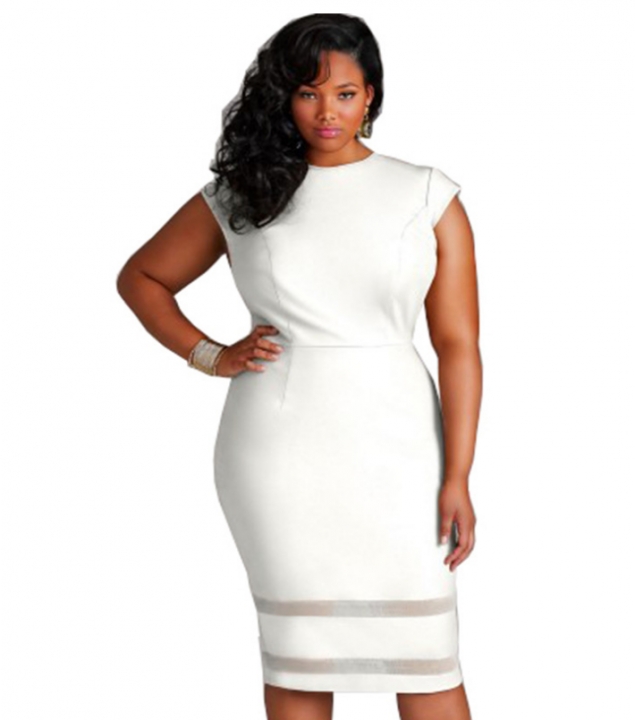 Pure color Patchwork Net yarn Elegant Business Party Formal Office Plus Size Pencil Work Dresses