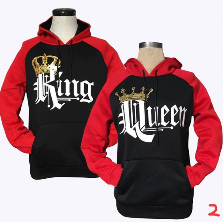 2019 KING Queen Crown Print Unisex Autumn Hoodies Slim Sweatshirt for Couple Lovers Hooded Pullovers