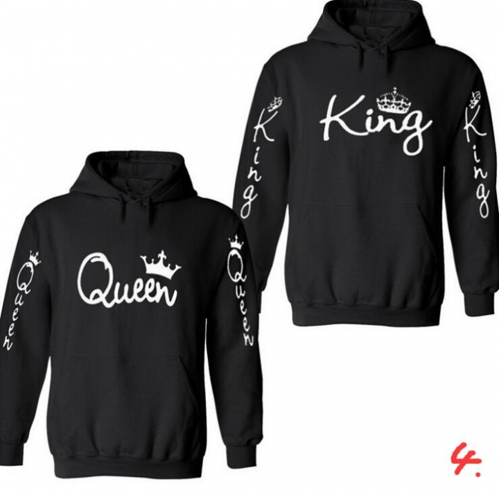 2019 KING Queen Crown Print Unisex Autumn Hoodies Slim Sweatshirt for Couple Lovers Hooded Pullovers
