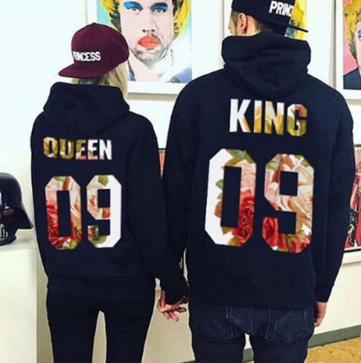 2019 KING Queen Crown Print Unisex Autumn Hoodies Slim Sweatshirt for Couple Lovers Hooded Pullovers