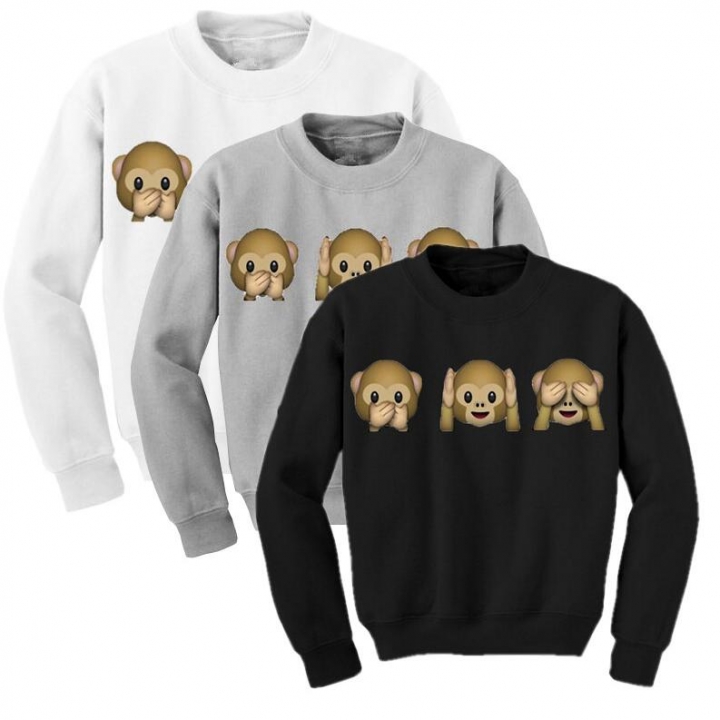 Monkey Patterns Women Sweatshirt Autumn Hoodies Long Sleeve O-Neck 3D Emoji Printed Girls Clothing