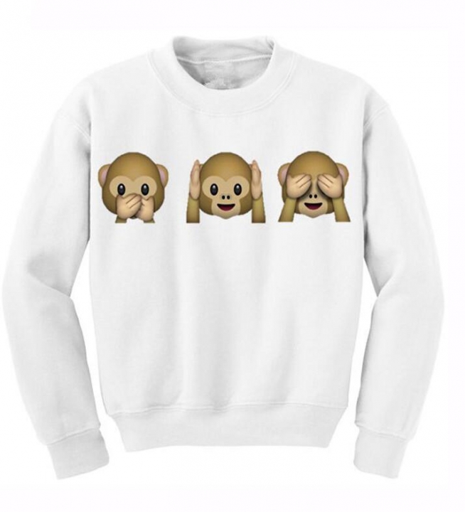 Monkey Patterns Women Sweatshirt Autumn Hoodies Long Sleeve O-Neck 3D Emoji Printed Girls Clothing