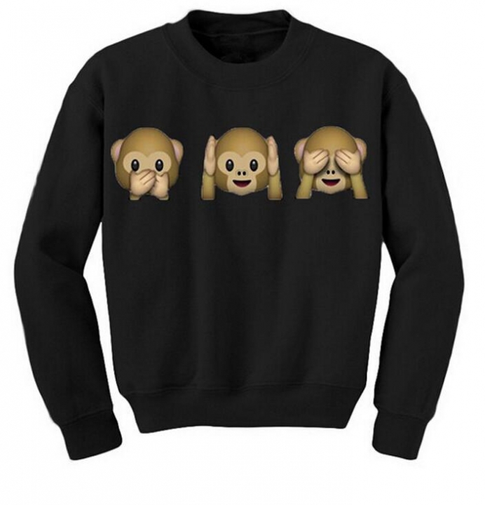 Monkey Patterns Women Sweatshirt Autumn Hoodies Long Sleeve O-Neck 3D Emoji Printed Girls Clothing