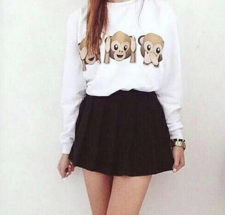 Monkey Patterns Women Sweatshirt Autumn Hoodies Long Sleeve O-Neck 3D Emoji Printed Girls Clothing
