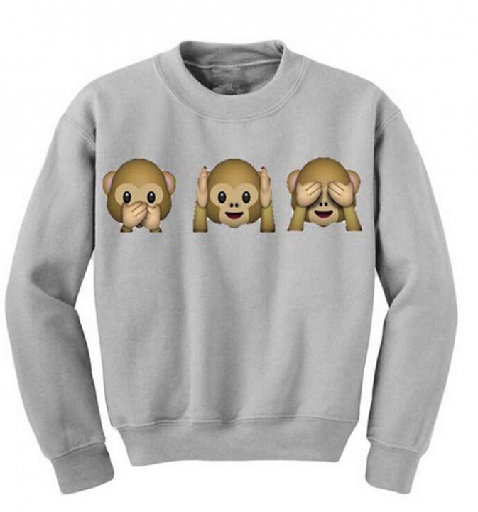 Monkey Patterns Women Sweatshirt Autumn Hoodies Long Sleeve O-Neck 3D Emoji Printed Girls Clothing