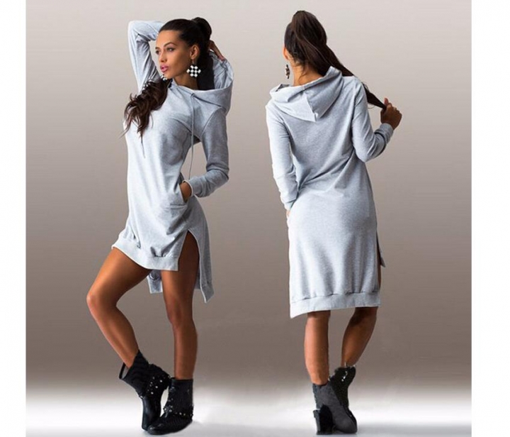 Women Long Sleeve Autumn Winter Ladies Hoodie Dress Casual Hooded Pockets Sportwear Female Fashion